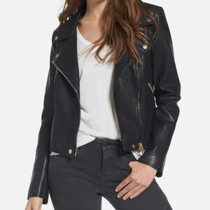 Blank NYC Black Faux  Leather Jacket with Gold Accents size 1X